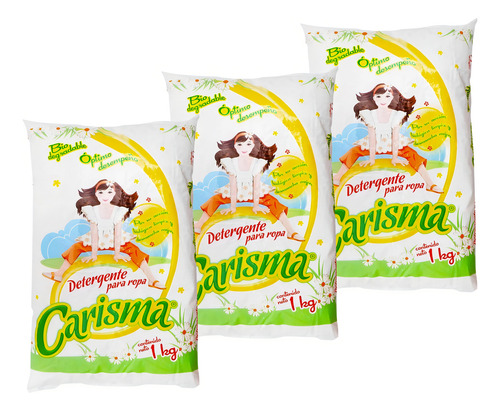 3 Bolsas Carisma Detergente En Polvo Ropa 1 Kg Cada Uno