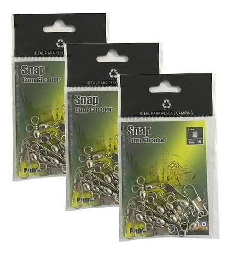 Snap C/ Girador Comum Pesca Nº 3/0 (7,0 Cm) Kit Com 15 Peças