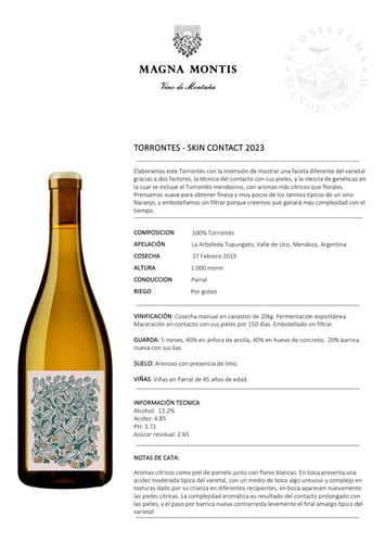 Magna Montis Torrontes Skin Contact Vino Blanco Valle De Uco