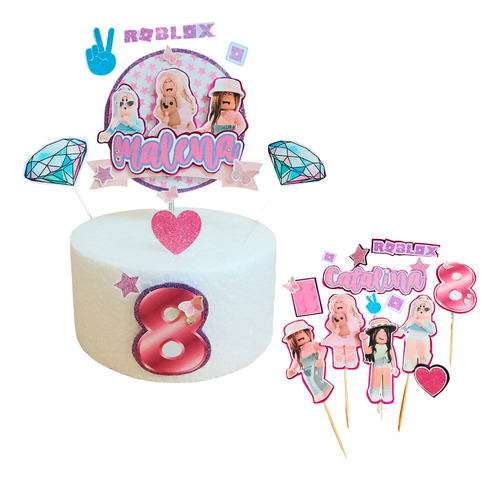 Topper Roblox Nena Deco Torta Personalizado Cumple Rosa 