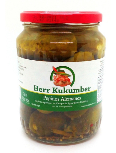Imagen 1 de 5 de Pepinos Agridulces Dieteticos Alemanes Herr Kukumber 370ml