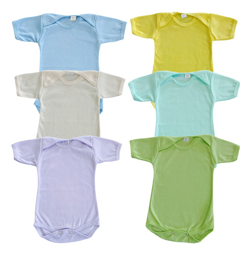 6 Pañaleros Bebe Pack De Algodón Set Liso Cómodo Manga Corta