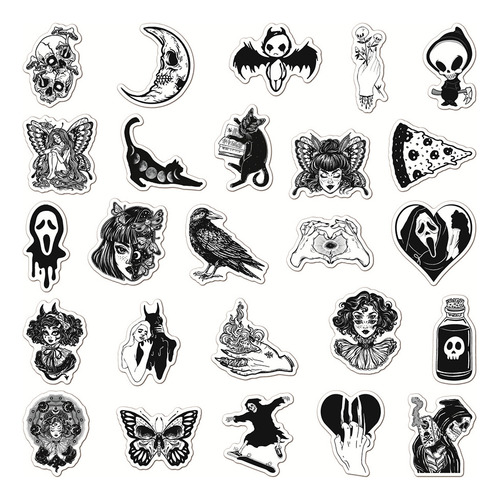 2025 Adesivos Góticos De Bruxa Preto E Branco Para Skate