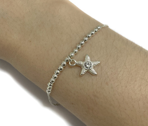 Pulsera Bolitas Y Dije Estrella De Mar Piedra Cubic Plata9 