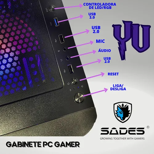 Gabinete de PC para juegos Sades Yu Rgb de vidrio templado, 4 ventiladores incluidos, puerta de vidrio templado Atx Rgb negra, alta compatibilidad, disipación de calor
