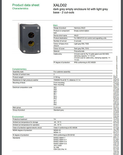 Caja De Pulsadores 2 Huecos Xald02 Schneider