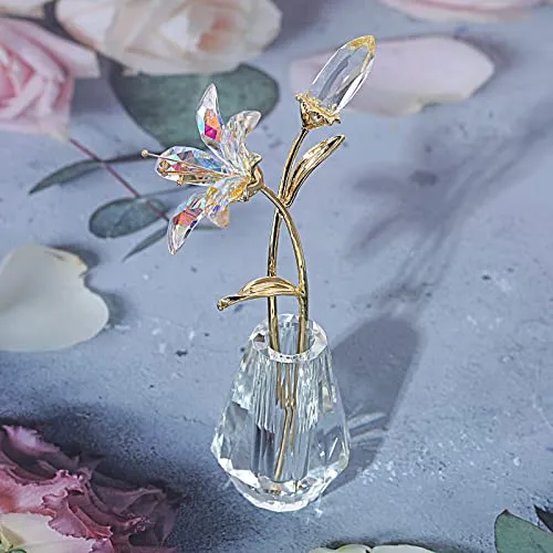 Ramo De Lirios De Cristal Con Florero - Figura De Colección
