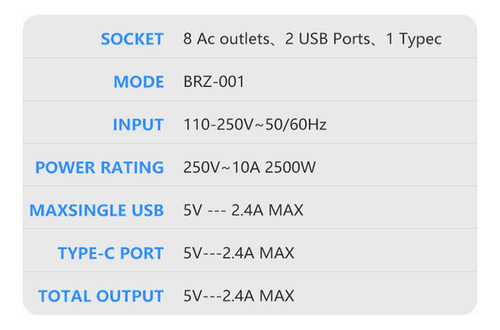 Placa Alimentación Multicontacto Con 6 Salidas 2usb 1type-c