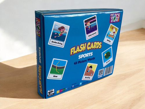 Tarjetas De Aprendizaje De Vocabulario De Deportes En Inglés 45 Pzas | Tamaño: 18x22 Cm | Tarjetas Educativas En Inglés Teach Play| Flash Cards Sports