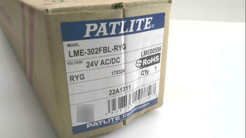 Patlite Lme-302fbl-ryg Torre Luz 3 24 V Ac Dc Rojo Amarillo