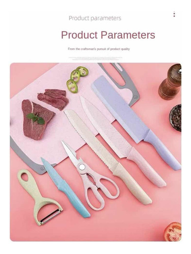 Juego Set Cuchillos Acero Inoxidable 6pzs Colores Cocina Pro