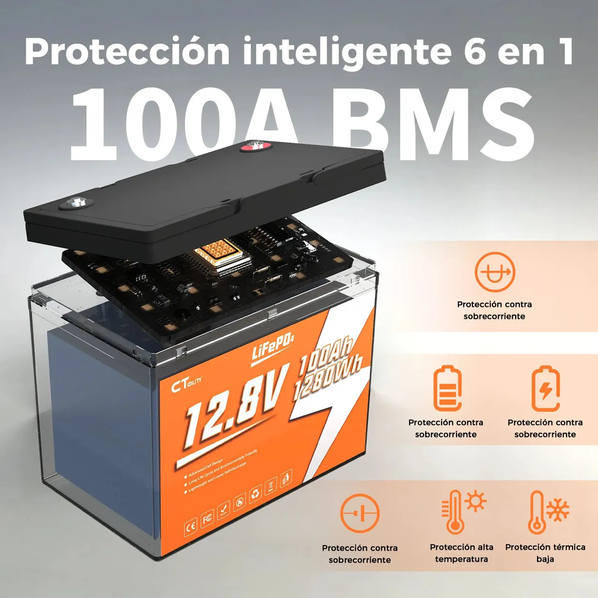 Ctolity Ct100-12 12.8v 100ah Lifepo4 Batería 100a Bms 1280wh