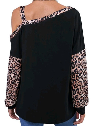 Blusa Asimetrica Leopardo Negra Mujer