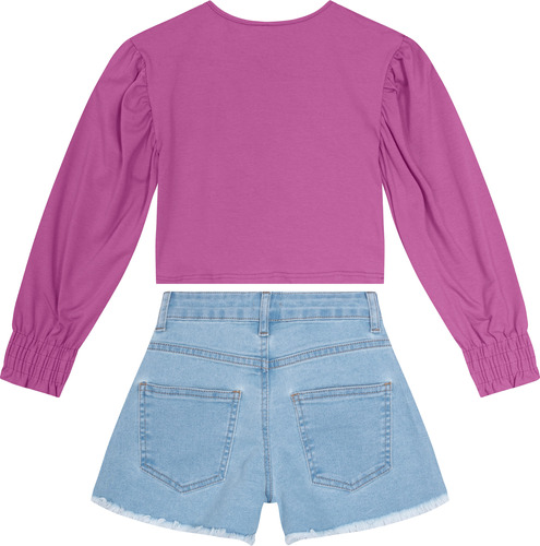 Conjunto Menina Shorts Godê Em Jeans Leve Carinhoso Roxo