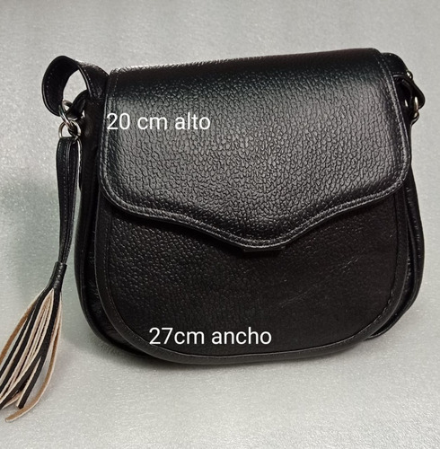 Bolso Negro Cuero 100% Mujer Estilo Carriel Envio Gratis