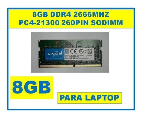 Memoria De 8gb Ddr4 2666mhz Pc4-21300 Sodimm Para Portatiles