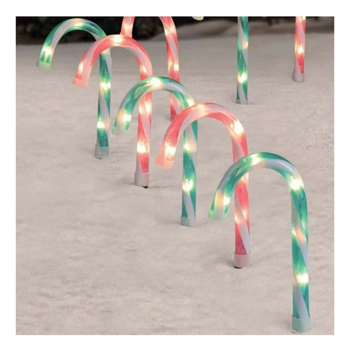 Adorno Decoracion Navidad 10 Estacas Caramelos Iluminados Ex