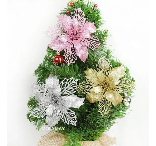 20 Pcs Flores De Navidad Con Clip Decoraciones Navideñas