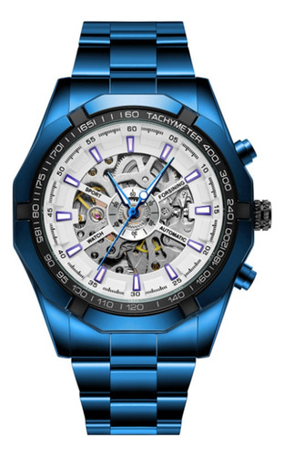 Esqueleto Mecánico Hueco Automático Reloj 3bar Azul