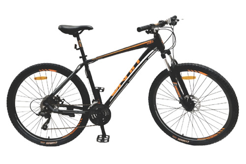 Mountain bike Okan K2 R29 19 24v freno disco mecánico color negro/naranja