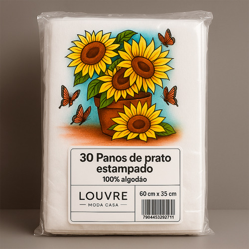 Kit 30 Pano De Prato + Brinde Louvre Moda Casa Estampado Com Bainha 100% Algodão Pano De Cozinha Guardanapo De Tecido Pano De Copa