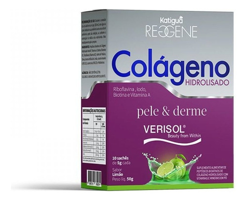 Colágeno Hidrolisado Pele E Derme Verisol 10 Saches- Katigua Sabor Limão