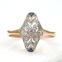Comprar Anillo Oro 18 K Artdeco Zafiro Diamantes Vista Platino 2.1 G