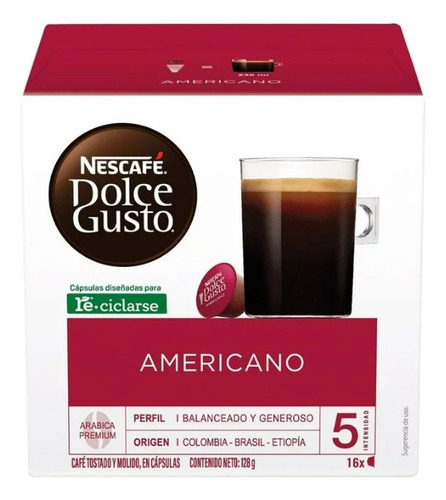 Pack X 16 Cápsulas Nescafé Dolce Gusto Americano 128 G