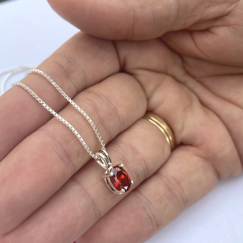 Imagem 6 de 6 de Colar Granada Prata 925 Oval 8x6mm- Corrente Veneziana