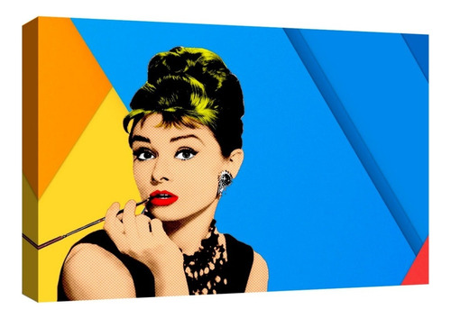 Cuadro Decorativo Canvas Moderno Audrey Hepburn Pop Art Color Natural Armazón Natural