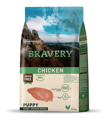 Alimento Bravery Pollo Canino Puppy Large/medium Breeds 4 Kg