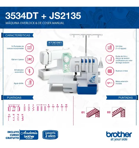 Combo Brother Maquina De Coser Js2135 + Overlock 3534dt