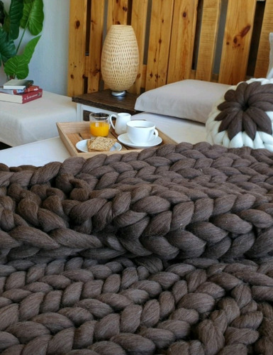 Manta Xxl Nórdica Chocolate 2.30x0,80 Pie Cama Artesanales 