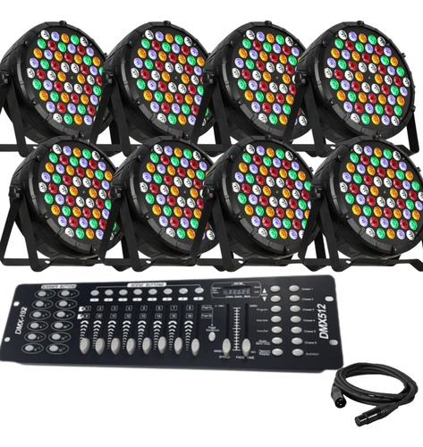 8 Canhão 60 Led Rgbwa Ambar Dj Festa + Mesa Dmx 8/16 Strobo