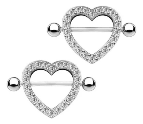 Kit 2 Piercing Pezón Corazón Incrustaciones Blancas Ligero