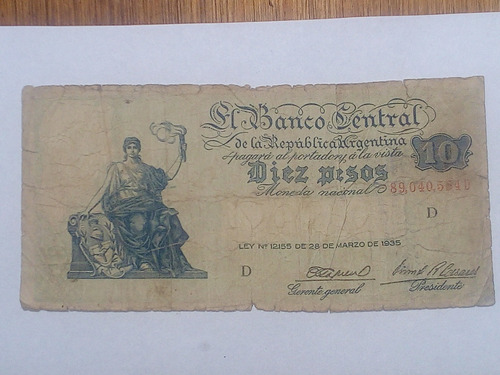 Billete 10$ Ley 12155 Col 434a Lote 6c