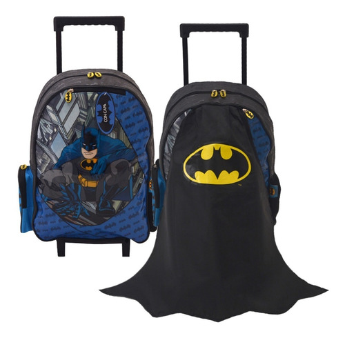 Mochila Carro Grande 17puLG Batman Con Capa Mundo Manias