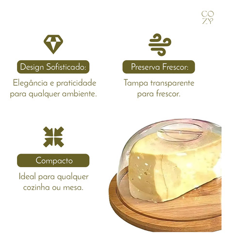 Porta Queijo Em Bambu Com Tampa De Acrílico Hermetico