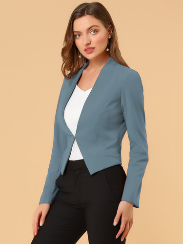 Chamarra Blazer Mujer Corta Casual Sin Cuello Traje Trabajo