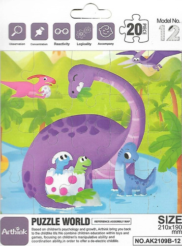 Set De 6 Rompecabezas De Dinosaurios, 20 Piezas C/u. Set 2