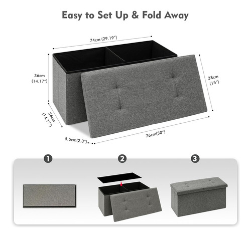 Otomana De Almacenamiento Gris 30x15x15