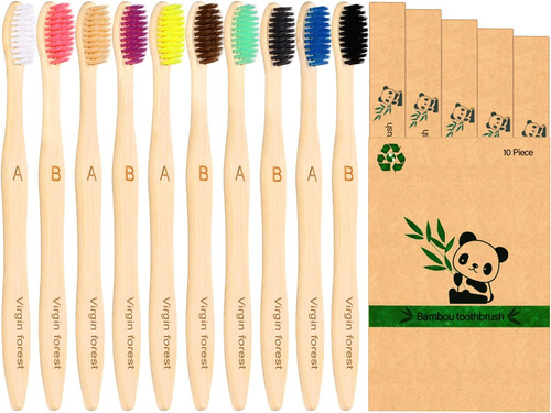 10 Cepillos De Dientes De Bambu Con Cerdas Suaves