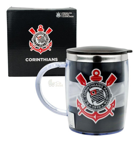 Caneca Térmica Com Tampa Time Corinthians Licendiado 450 Ml Cor Preto