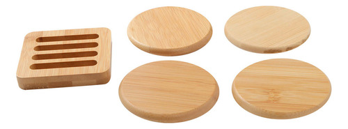 Set De 4 Portavasos De Bambu Con Base Lisa