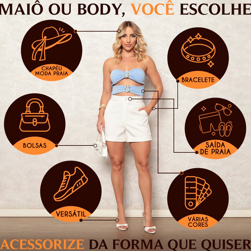 Body Slim Tomara Que Caia Com Bojo Verão Tendência Azul-claro G (40/42)