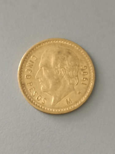 Moneda De Oro De 5 Pesos. Año 1906