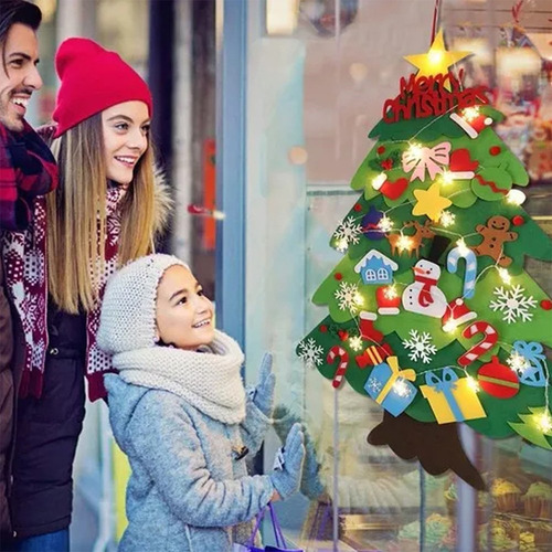 Árbol De Navidad De Fieltro Para Decoración De Pared Con Luz