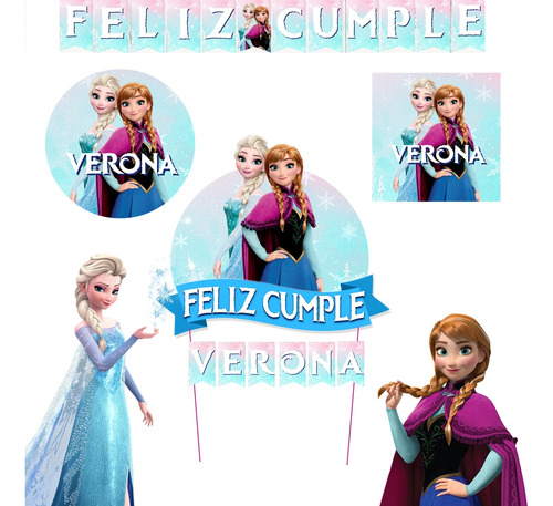 Kit Imprimible Frozen Cumpleaños + Topper Cake 3d + Candy
