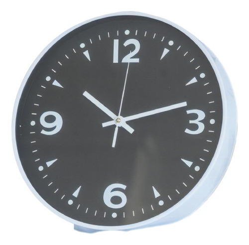 Reloj De Pared Plastico Fondo Negro 30cm Color de la estructura Blanco