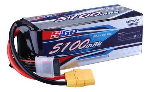 Sigp 6s Lipo Batería Mah 22.2v 60c Paquete Suave Con Enchu.